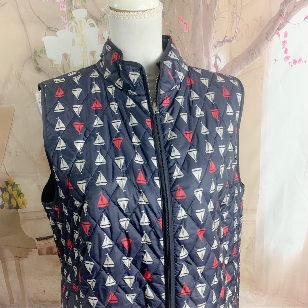 Talbots Sailboat Print Quilted Vest - Picture 5 of 10